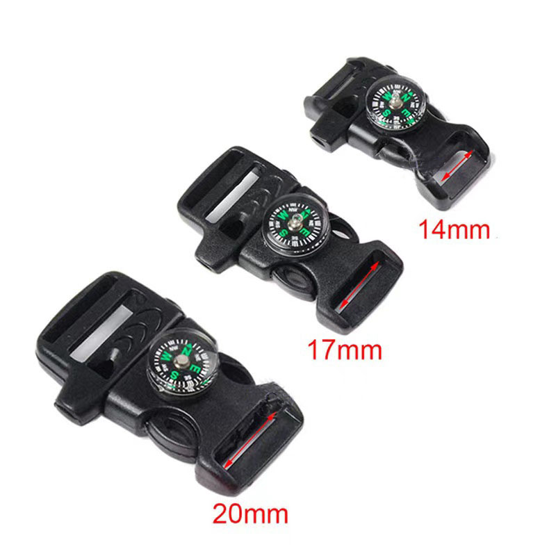 Fiasrel 1/5/20pcs Multifunctional Black Release Buckle Emergency Survival Compass Whistle Quick Release Buckle Flint Firestarter for Paracord Bracelet Outdoor Camping Emergency Survival Travel Kits
