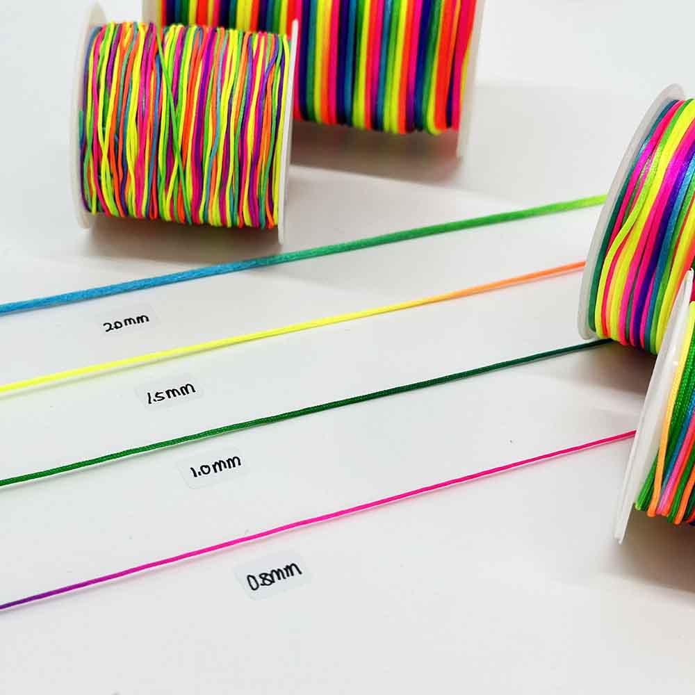 Fiasrel 0.8-2.0mm Rainbow Thread Nylon Cord Beading Satin String Chinese Knotting Beading Macrame Cord for DIY Friendship Bracelet Necklace Jewelry Making