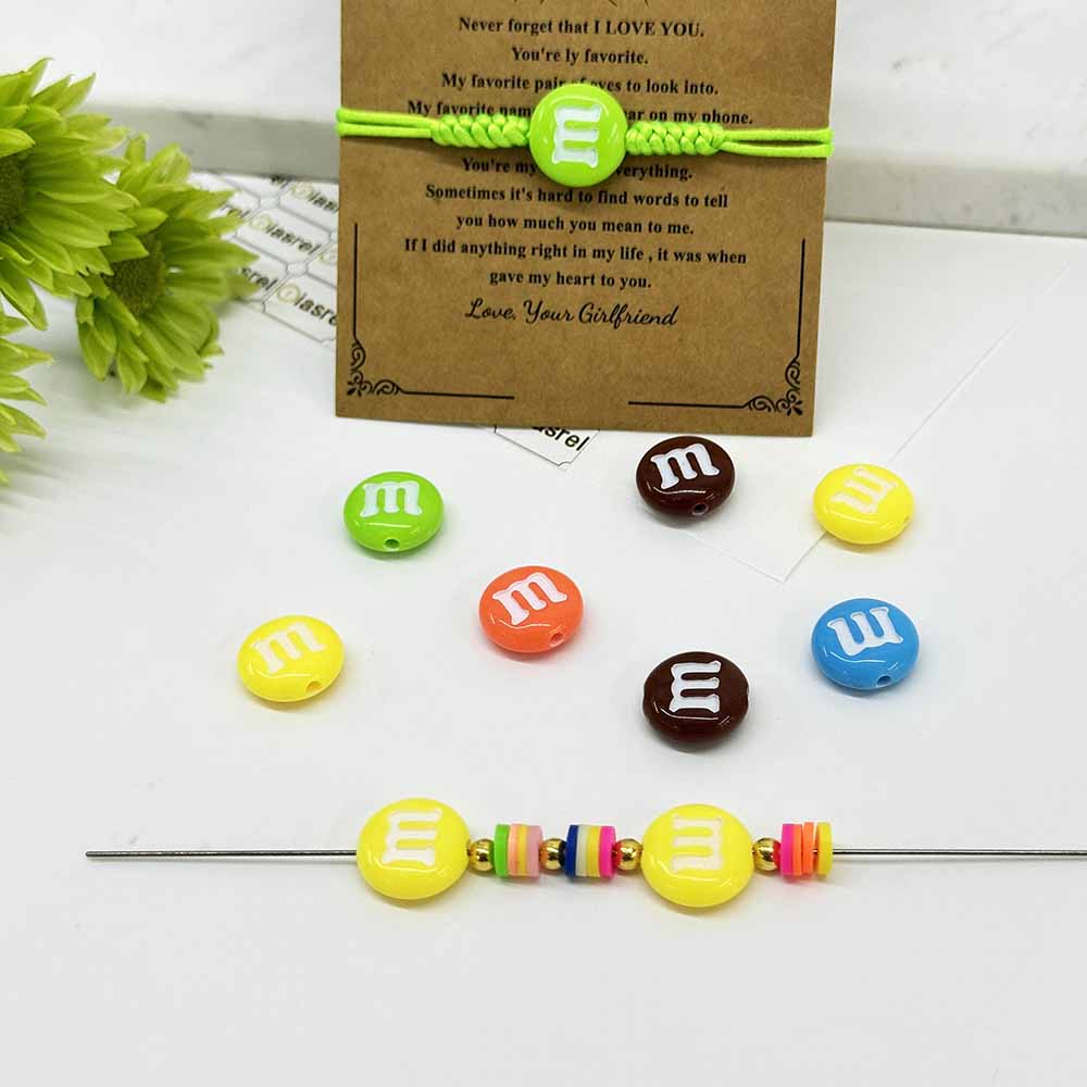 Fiasrel 20/50pcs Colorful Flat Round Beads Rainbow Candy Straight Hole Plated M Bean Acrylic Beads for DIY Jewelry Making Bracelet Phone Chain Handmade Craft Supplies
