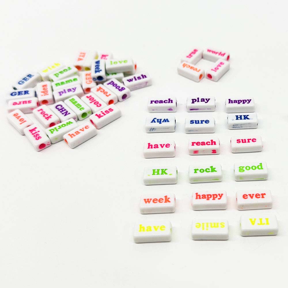 Fiasrel 50/100/500pcs Mixed Rectangular Letter Loose Beads Straight Hole Acrylic Word Beads for Necklaces Jewellery Making Crafts