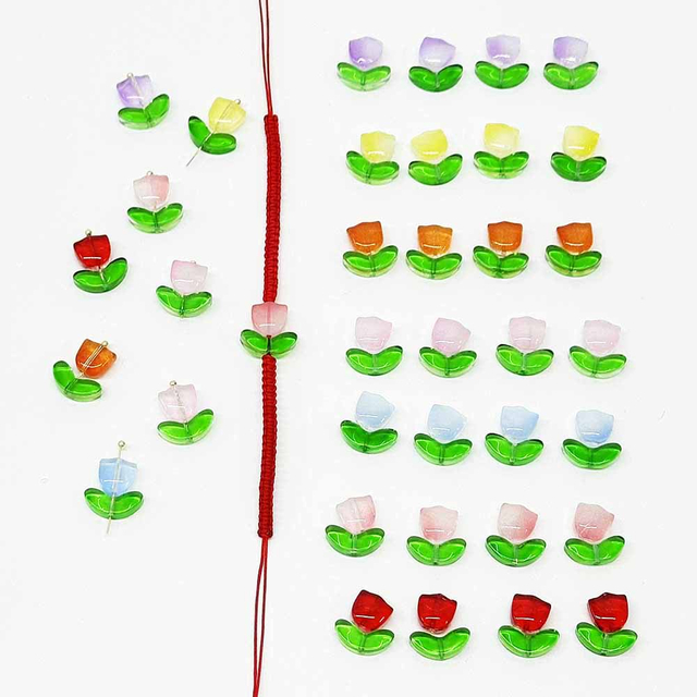 Fiasrel 20/50/100 Pairs Jelly Style Gradient Glass Tulip Flower Beads for DIY Jewelry Making Handcrafted Necklace Earring Accessories