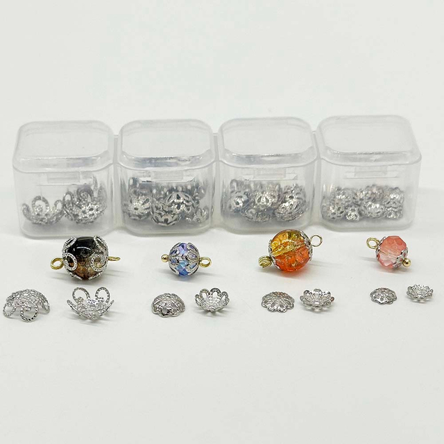 Fiasrel 50pcs Pure Silver Hollow Petal Flower Pendants DIY Beading Charms Flower Cap Beads for DIY Jewelry Making Bracelet Necklace Earring Craft Accessory Supplier