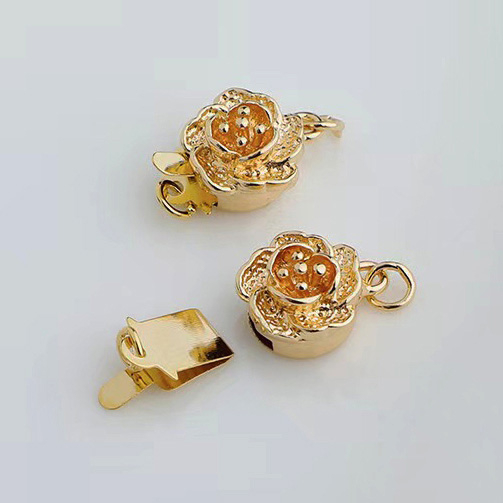 Fiasrel 5pcs 14K 18K Golden Brass Flower Box Clasps Filigree Star Floral Box Clasp Filigree Pearl Clasps for DIY Jewelry Necklace Bracelet Making Supplies