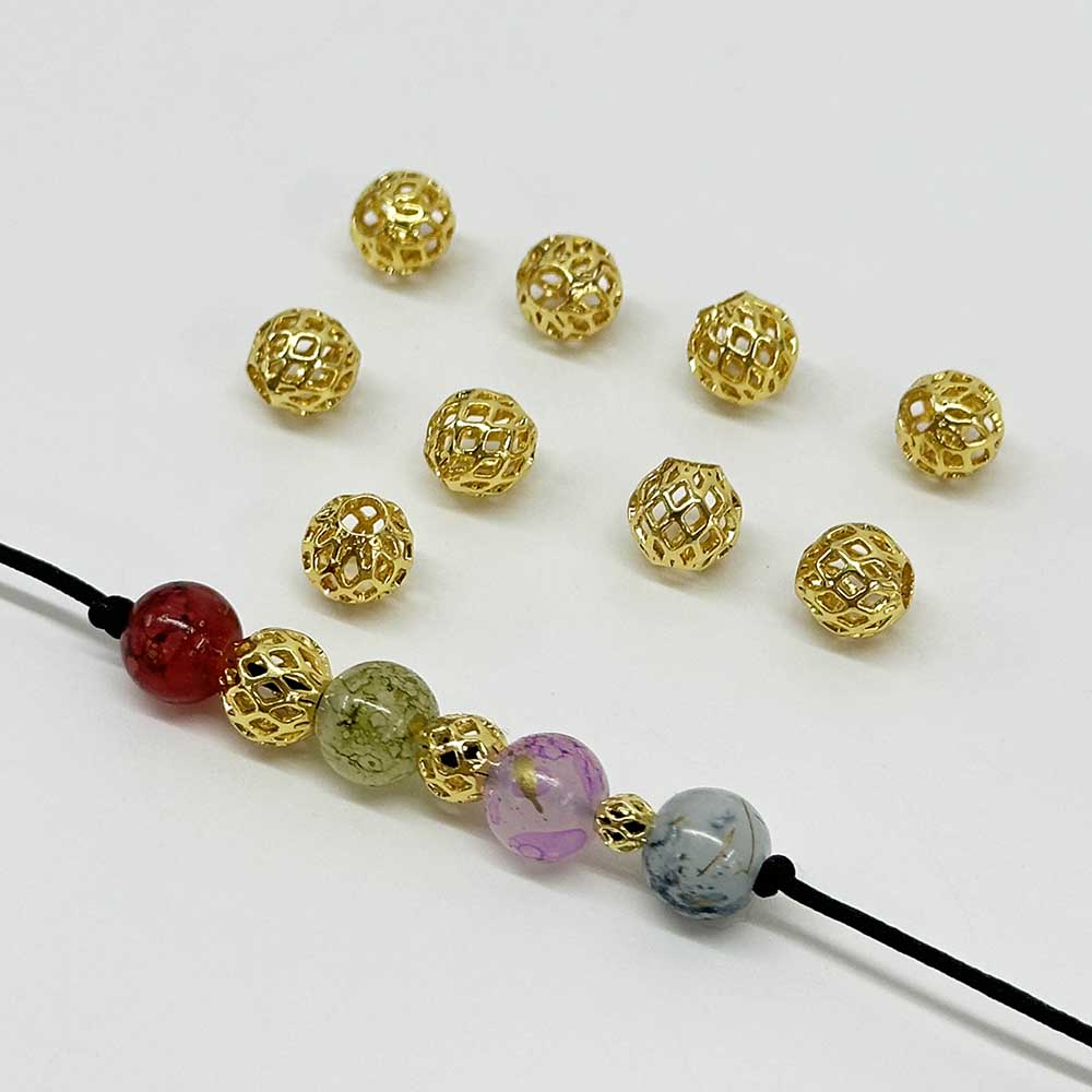 Fiasrel 18k Golden Plated 4/6/8mm Hollow Spacer Beads for DIY Jewelry Making Bracelet Necklace Accessories Supplies