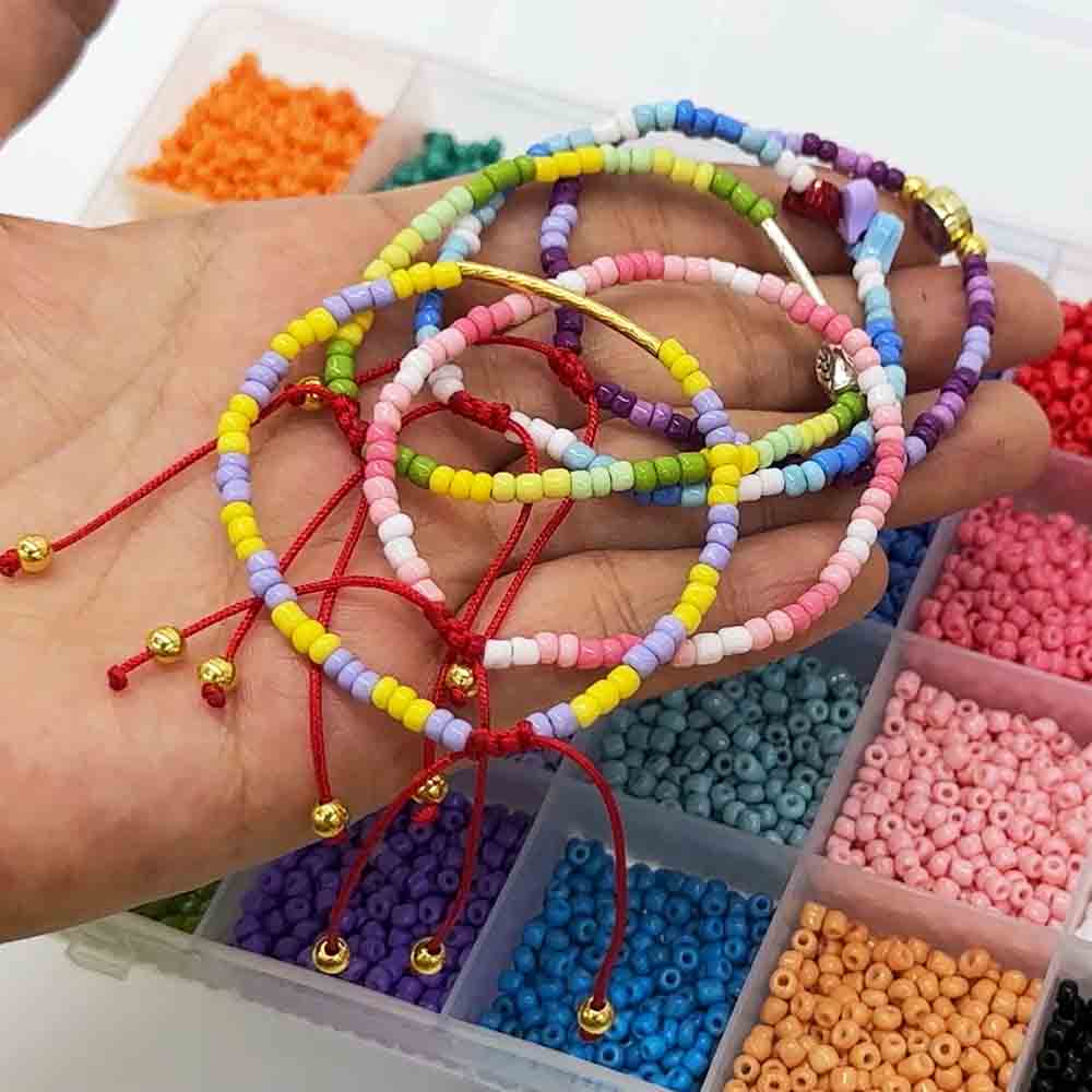 Fiasrel 24 Colors 2mm 3mm 4mm DIY Jewelry Making Set Glass Seed Beads Kit for Jewelry Making DIY Bracelets Necklaces Crafts Supplies
