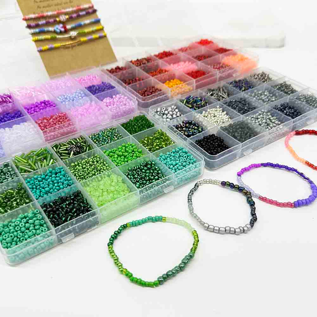 Fiasrel 15 Colors Glass Seed Beads Jewelry Making Kit for Bracelets Necklaces Earrings Rings Supplies