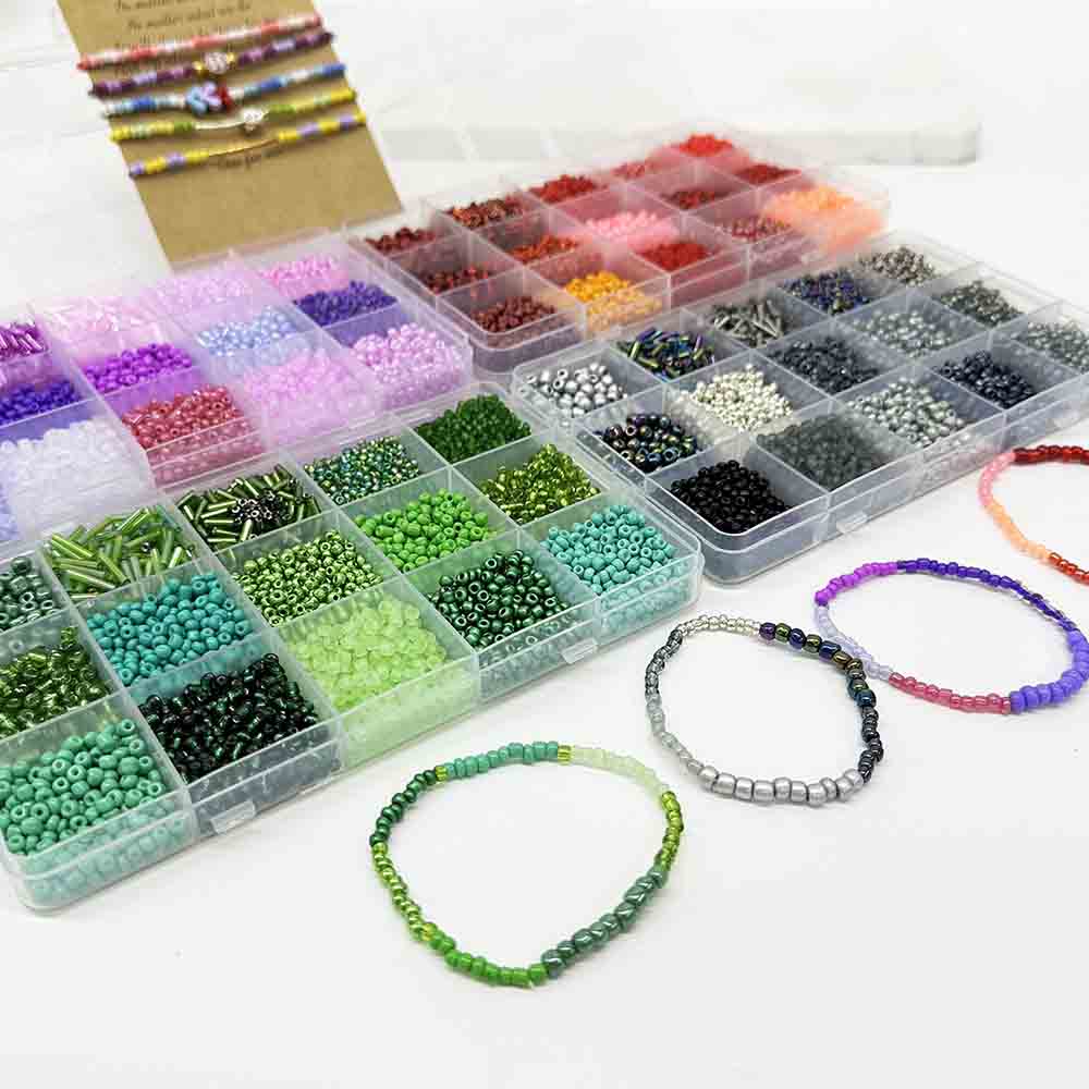 Fiasrel 15 Colors Glass Seed Beads Jewelry Making Kit for Bracelets Necklaces Earrings Rings Supplies