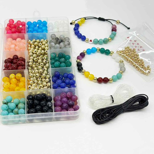 Fiasrel 6mm 8mm Mixed Color Acrylic Bead Box for DIY Handmade Bracelet Necklace Accessory Beading Material Supplies
