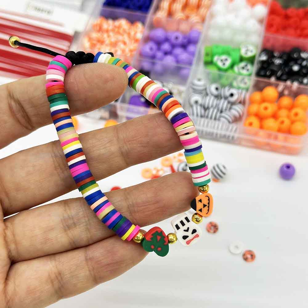 Fiasrel 1Box 24-Grid Halloween Acrylic Round Beads Kit: Halloween Friendship Beads Clay Beads fro DIY Beaded Bracelet Necklace Ring Earring Jewelry Supplies Festive Decoration