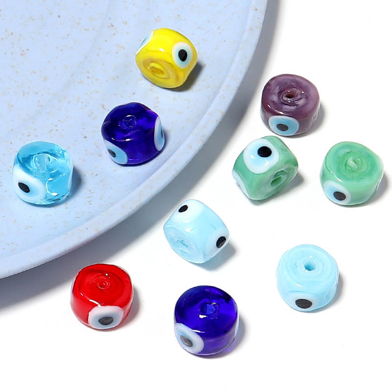 Fiasrel 9mm Lucky Blue Eye Glass Square Beads Spacer Beads for Necklace Bracelet 
