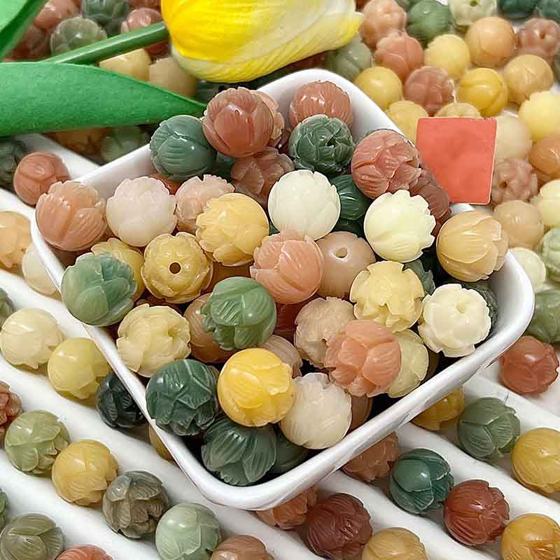 Fiasrel Natural Multicolor Bodhi Seed Bracelet - Carved 'Money Flower' & Lotus Loose Beads for 