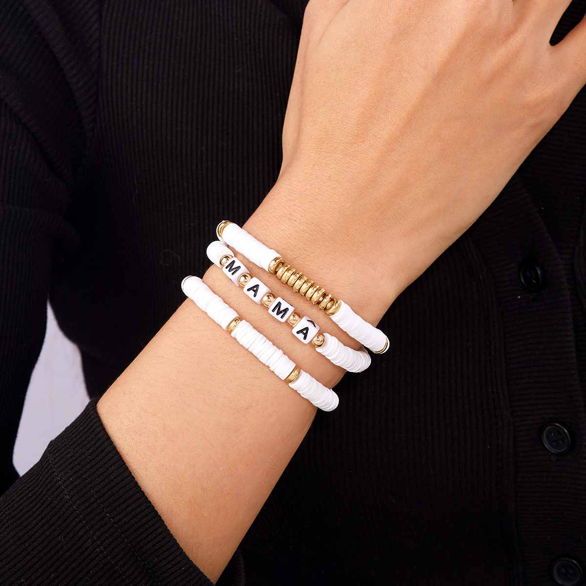 Fiasrel Hot Selling Multi-Layer Beaded Elastic Bracelet Set Gemstone Bracelet Soft Ceramic Letter Jewelry