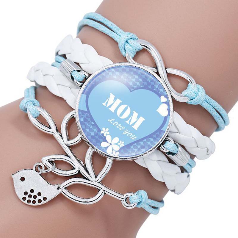 Fiasrel IFashion Multi-layer Braided Leather Bracelet with Gem Jewelry 'Mom Time' for 