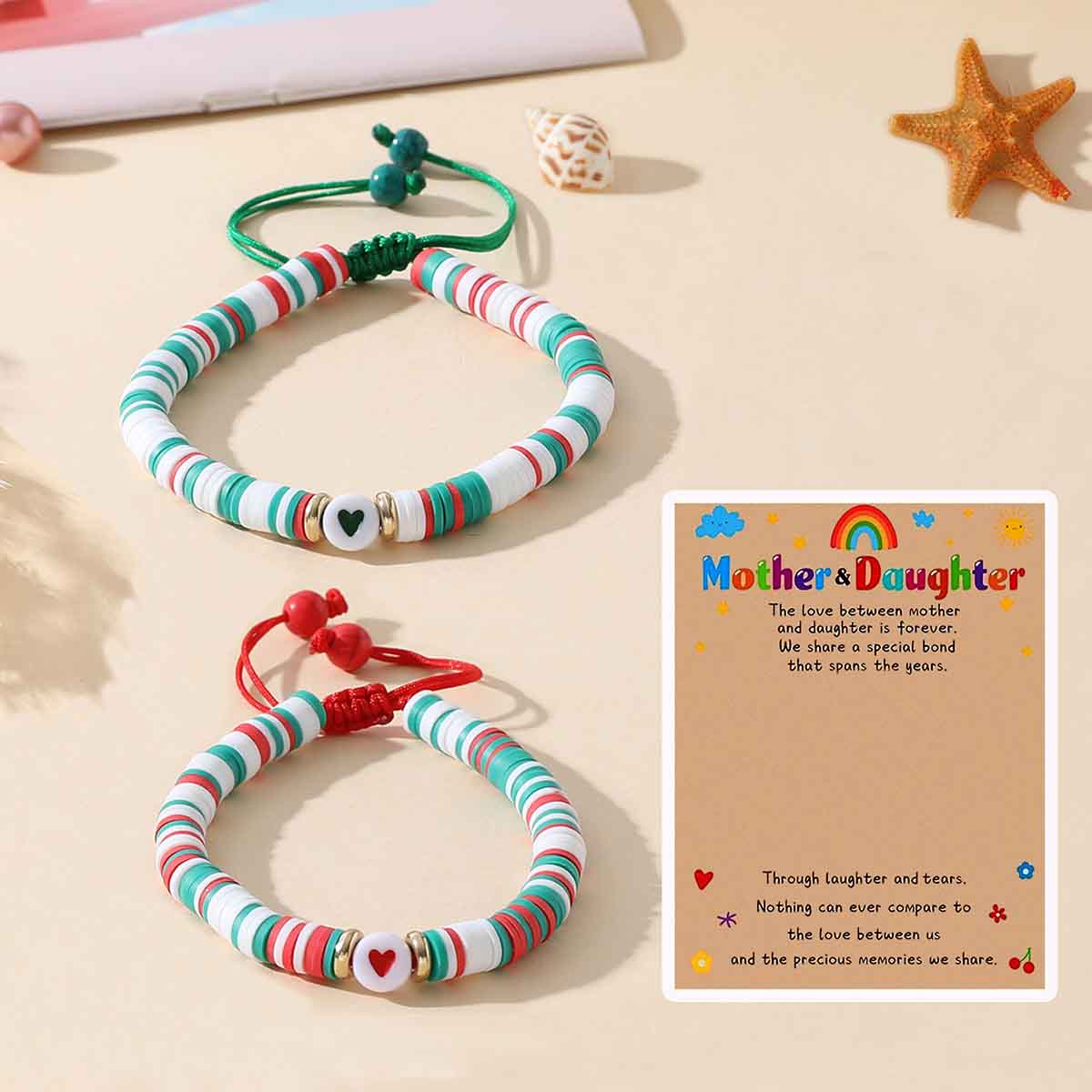 Fiasrel Mother's Day Bracelet Fashion Beaded Heart Bead Mother Daughter Parent Child Woven Bracelet