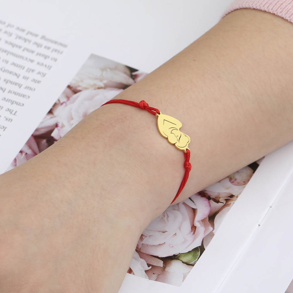 Fiasrel Holiday Season Stainless Steel Pendant Braided Adjustable Bracelet Cute Mom Baby Family Bracelet Gifts