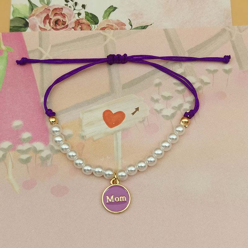 Fiasrel Plate Engraved Name Bracelet Pearl Beaded Elastic Bracelets