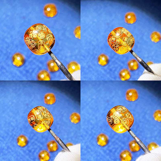 Fiasrel 2025 Blessing Beads - Citrine Barrel Beads with Pixiu Totem & Auspicious Inscriptions Peace & Joy Jewelry Components