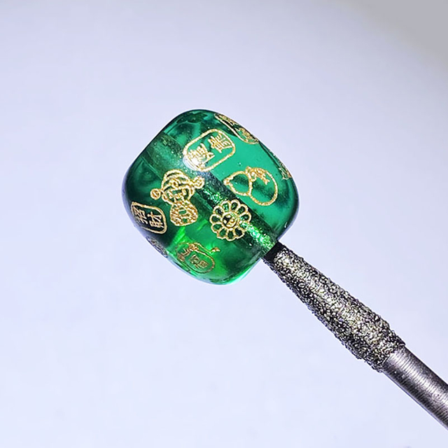 Fiasrel Auspicious Inscription Beads - Green Crystal Barrel Beads & Blue Crystal Date Beads with Engraved Blessings